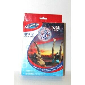 Swimways Light Up Beach Ball Red White Blue Star Design